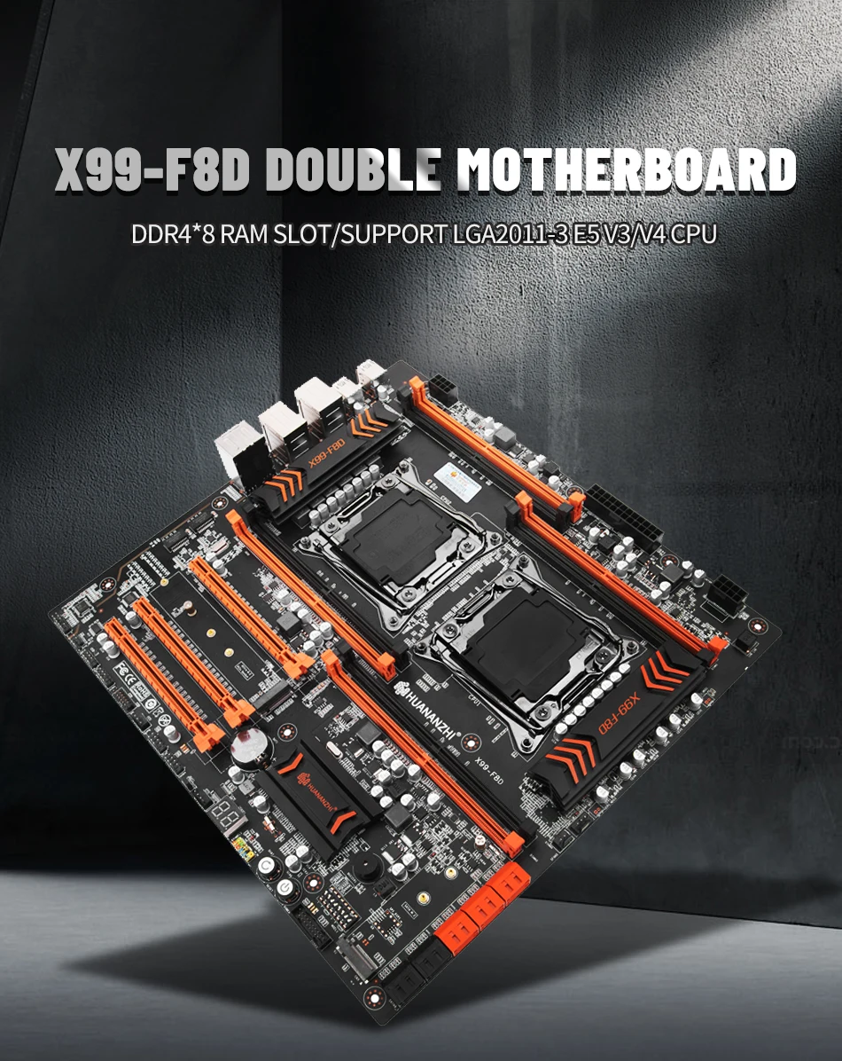 best pc mother board HUANANZHI X99 F8D X99 Motherboard Intel Dual CPU X99 LGA 2011-3 E5 V3 DDR4 RECC 256GB M.2 NVME NGFF USB3.0 E-ATX Server motherboards computer