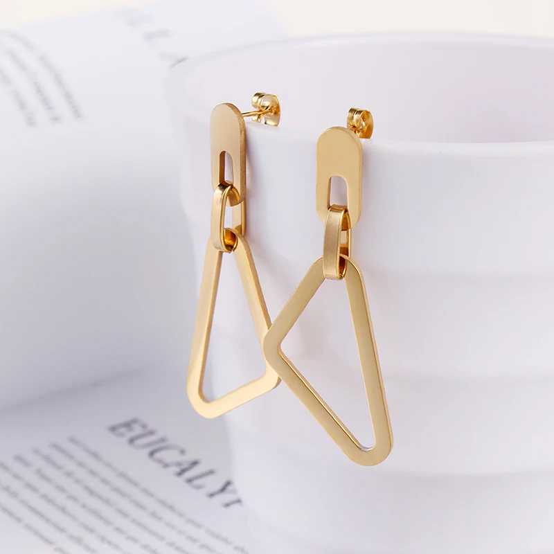 

Stainless Steel Geometric Matte Circle Dangle Earring Hollow Oval Triangle Round Drop Earrings Women Party Jewelry 