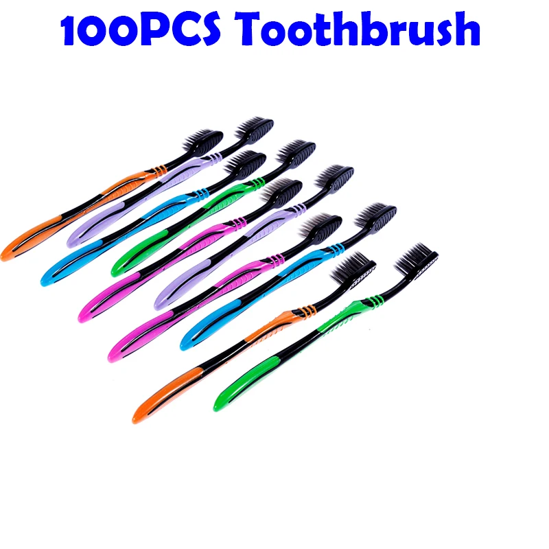 

100Pcs Colorful Bamboo Charcoal Nano Toothbrush Handle Oral Care Toothbrush Whitening Double Ultra Soft Tooth Brush