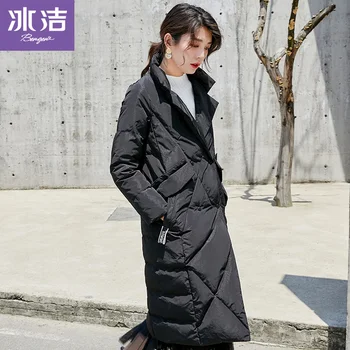 

2019 winter new fashion brand hooded stitching warm 90% duck down jacket female longer thick down feather filler coat J90131306D