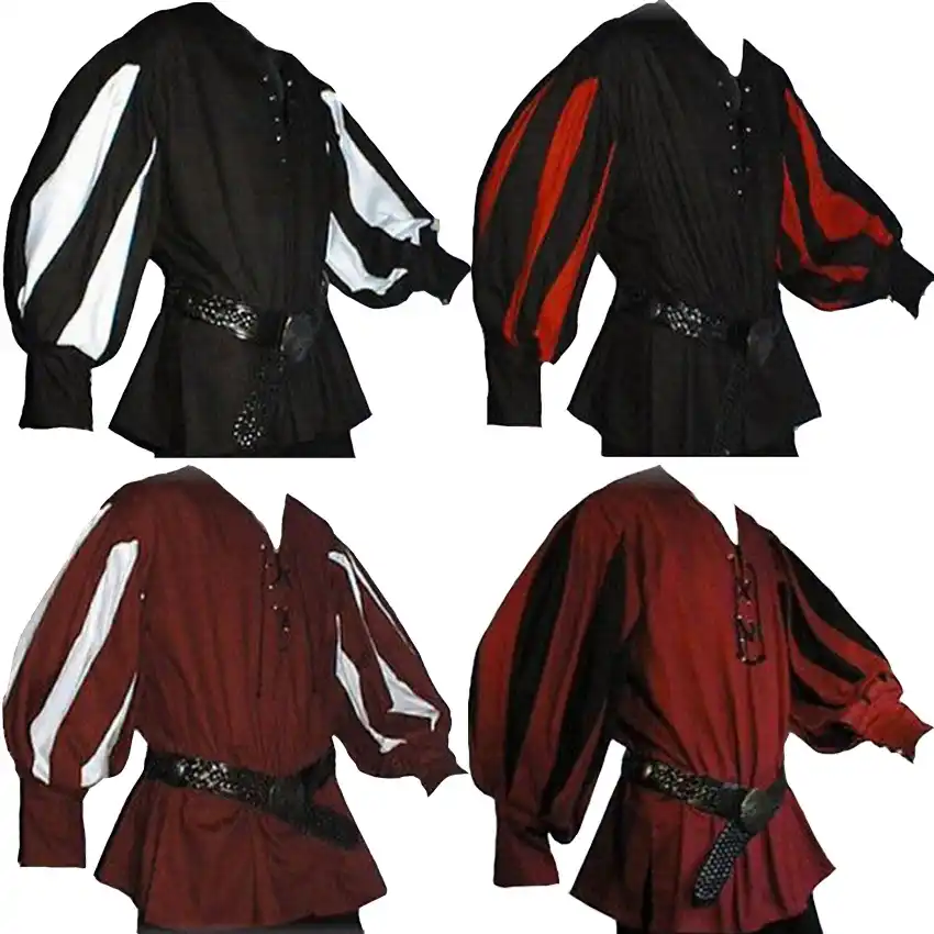 男性の中世の戦士騎士チュニックシャツlansquenet Larp海賊衣装黒レースアップトップの服パラディンコスプレ衣装 Aliexpress
