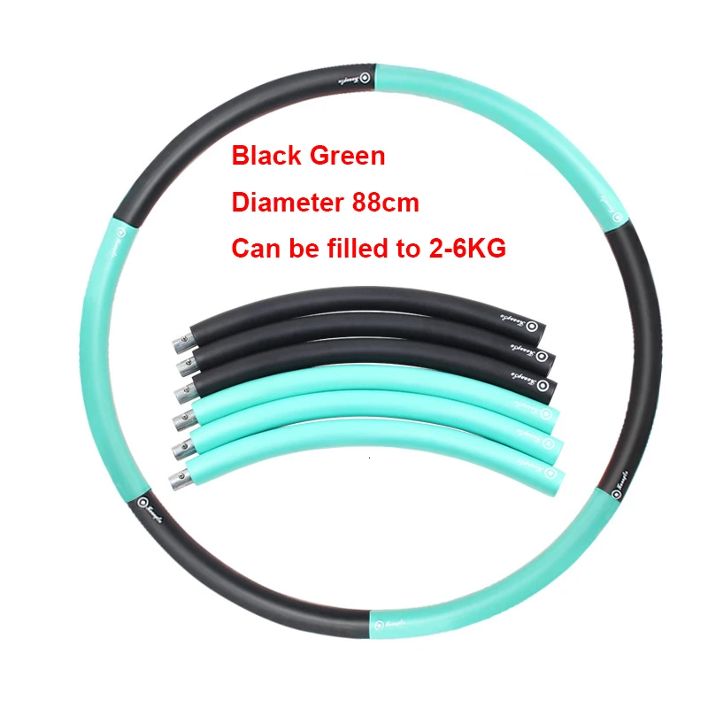 Black Green 6 Трубок для фитнеса, спортивные обручи, свободные для заполнения предметов, тяжелее, съемные, пенопластовые обручи для взрослых и детей, гимнастические обручи, тонкая талия, фитнес - Цвет: Black Green