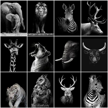 

AZQSD DIY Unframe Oil Painting By Numbers Black And White Animal Acrylic Paint Unique Gift Coloring By Numbers Lion Home Decor