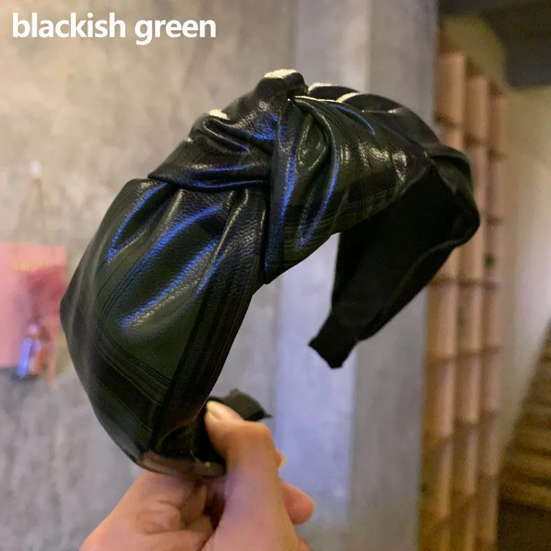 Plaid blackish green Ретро завязанная повязка на голову ручной работы из искусственной кожи ободок с бантиком женские аксессуары для волос Меховой обруч на голову корейский модный головной убор - Цвет: Plaid blackish green