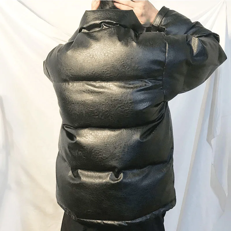 Winter Thick Leather Jacket Men's Warm Parka Men Fashion Collar Locomotive Leather Coat Man Streetwear Hip Hop Collar Coat Mens