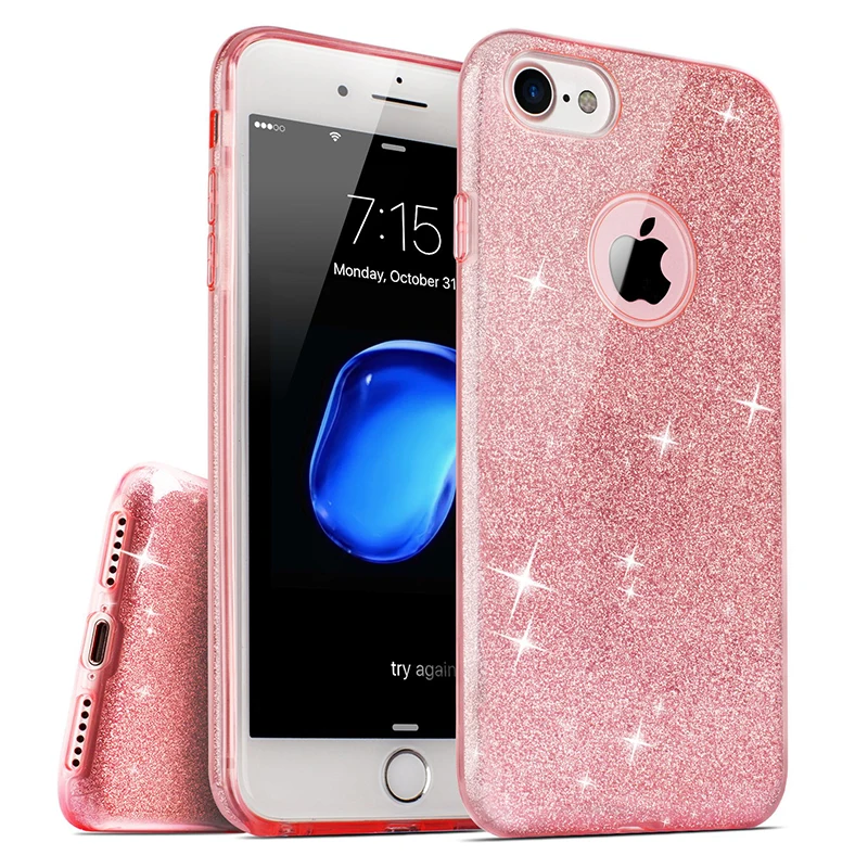 

3 Layer Glitter PC+TPU Case for Apple iphone XS MAX XR X 10 Ten 7 8 Plus 6 6s 11 Pro MAX Full Coverage Protection Back Cover