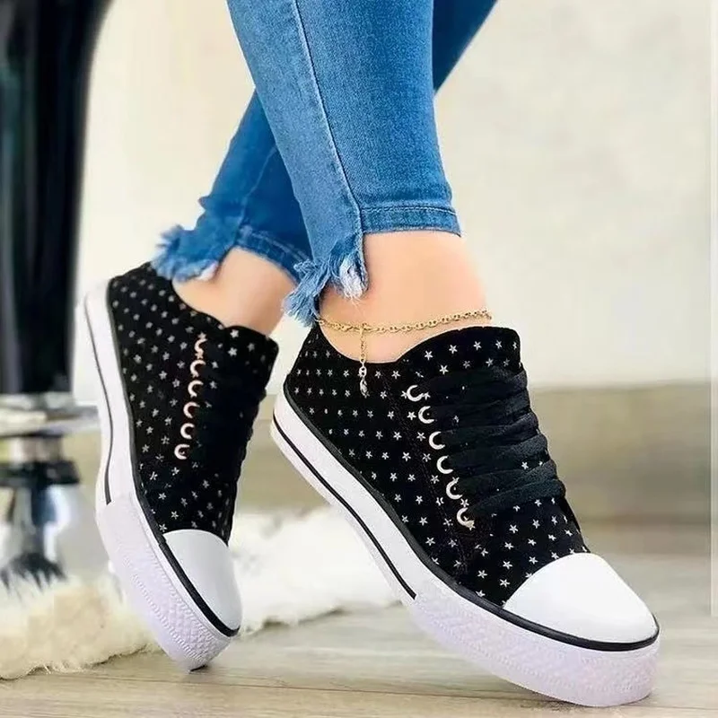 2022 Fashion Vulcanized Shoes Ladies Sneakers Women Lace-up Casual Shoes  Breathable Canvas Lover Shoes Graffiti Flat Plus Size _ - AliExpress Mobile
