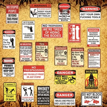 

[Luckyaboy] Warning Sign Danger No stupid Vintage Metal RetroTin Sign Wall Plaque Painting Antique Gift home bar Pub Decor AL002