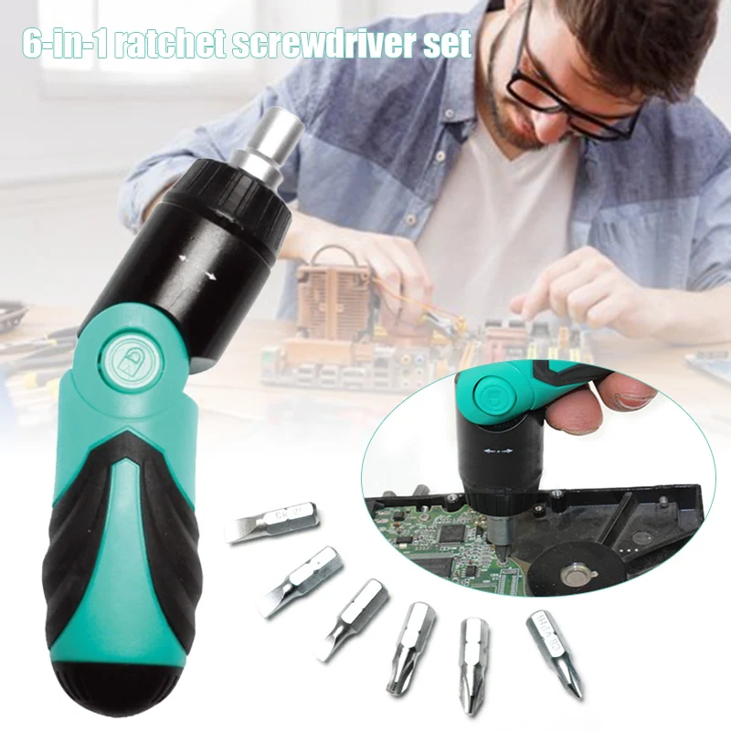

6 In 1 Ratchet Folding Multi-Function Screwdriver Repair Tool Kit for Home Electrician GHS99