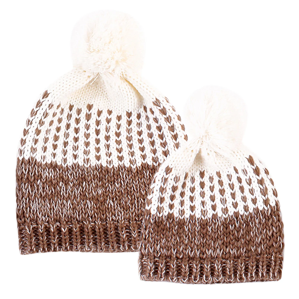 Winter Stylish Warm Novelty Mom+Baby Knitted Pom Bobble Hat Cap