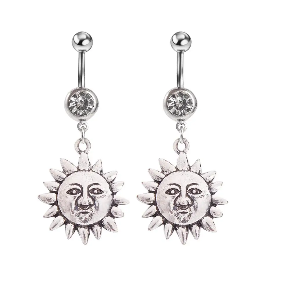 

CRYSPURE Belly Button Rings Belly Piercing Women Men Body Jewelry Navel Piercing Rings Sun Face stainless steel 2020 New