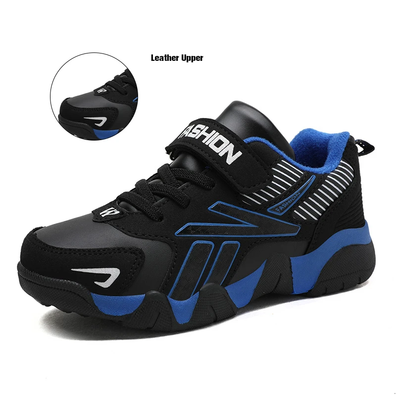 Детская обувь для бега; баскетбольные кроссовки для мальчиков; Мужская Спортивная обувь для девочек; дышащие кроссовки; детская прогулочная обувь для бега; Hombre - Цвет: leather upper blue