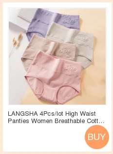 LANGSHA, 5 шт., женские трусики, Дамское хлопковое нижнее белье для девушек, дышащие Бесшовные трусы с высокой талией, женские милые сексуальные нижнее белье, нижнее белье