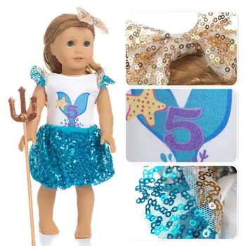 

Doll Dress Up Clothes Suit Sequined Skirt Fishtail Pattern Top for 18in US Girl New