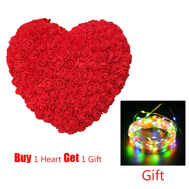 Dropshipping 30CM Artificial Rose Heart Shaped with LED Light for Valentine's Day Birthday New Year Gifts Love Gift - Цвет: Красный