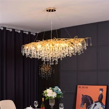 

Nordic Crystal LED Chandeliers Loft Oval Gold Luster Bedroom for Living Room Villa Indoor Decor Restaurant Pendant Lamp Lighting