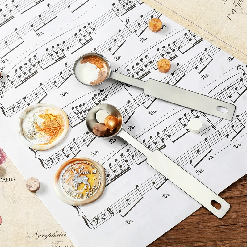 Wood Handle Seal Spoon Stamp Wax Heating Tool DIY Wedding Greeting Card Wax Bead Spoon Seal Stainless Melting seal wax sticks wax sealing spoon