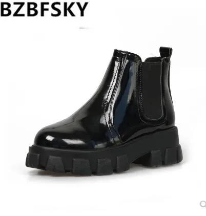 

2020 Women Ankle Boots Round Toe Pu Leather All Match Square High Heel Fashion Winter Shoes Women Boots