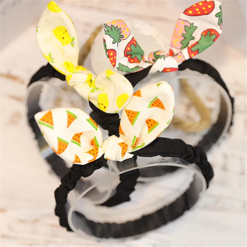 10pcs/lot Cute Turban Girls Cartoon Fruit print Headband Kids Multi Use Adjustable Hair Band with Metal Bow Hair Accessories - Цвет: mixed colors