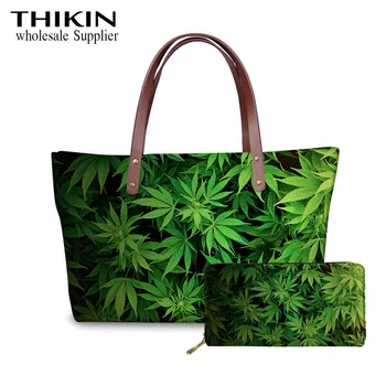 

THIKIN Tropical Palm Leaf Print Women's Shoulder Bag Top-handle Bags for Girls Wallets and Handbag Large Size Tote Females Bolsa