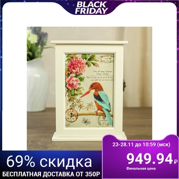

Housekeeper wood 6 hooks "Bird and roses" 24,5х18х7 cm 3666150