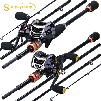

Sougayilang 1.8m 2.1m Fishing Rod Portable 4 Section Carbon Rod and 11+1BB 6.3:1 High Speed Gear Ratio Baitcsting Reel Rod Combo