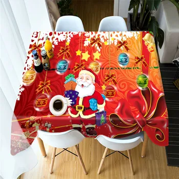 

3d Red Tablecloth Christmas Santa Claus Washable Cotton Cloth Thicken Rectangular and Round Wedding Table Cloth
