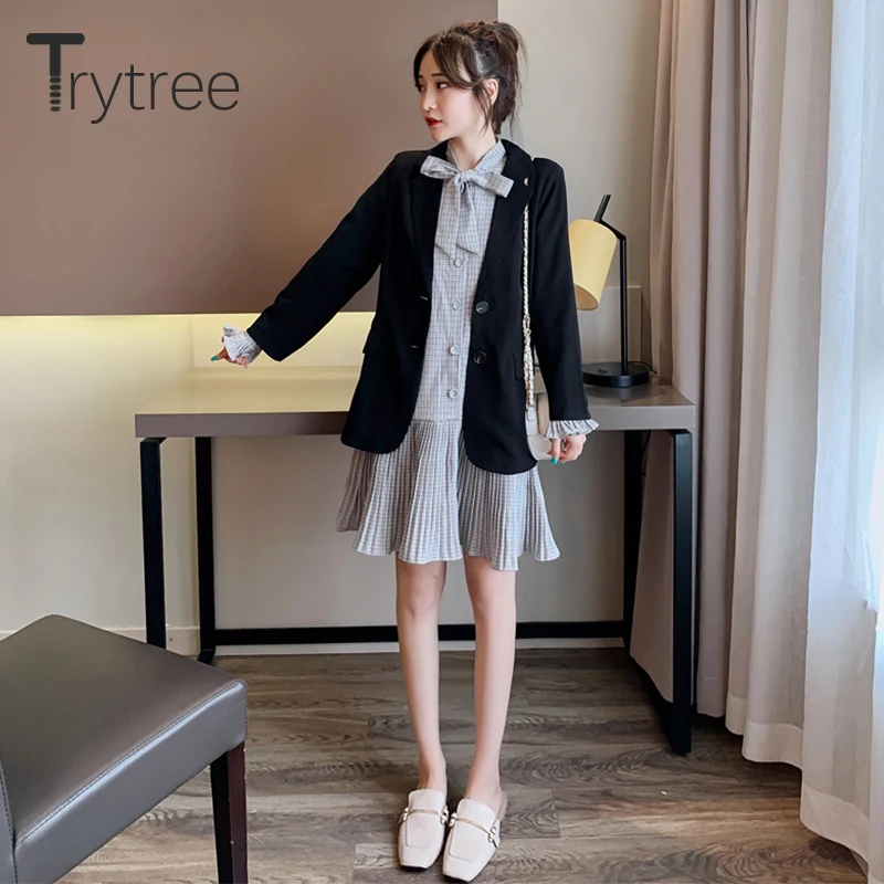 Trytree осенне зимний комплект из двух предметов повседневное однобортное платье в