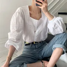 

Fashion Vintage Korean Chic OL White O-Neck Lace Hem Tops 2021 New All-Match Streetwear Gentle Elegant Solid Femme Hot Shirts