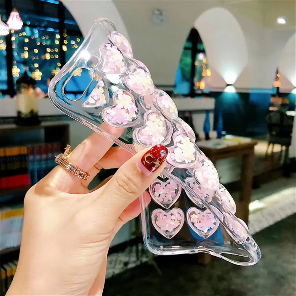 Lovebay Прозрачный 3D чехол для телефона с сердечком для iPhone 11 Pro Max 7 8 6 6S Plus X XR XS Max 5 5S SE блестки мягкая задняя крышка из ТПУ