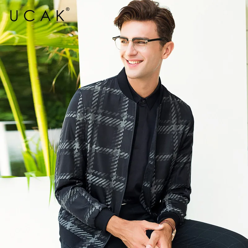 UCAK брендовая модная клетчатая куртка мужская деловая повседневная куртка мужская одежда 2019 Новое поступление осень зима Mnes куртки и