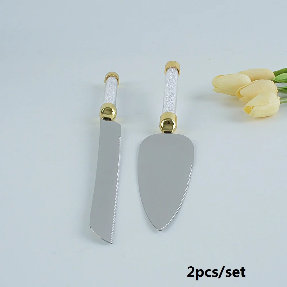2pcs Shovel Knife 2 шт. золотой кристалл ручка нож для свадебного торта комплект лопат нержавеющая сталь день рождения посуда Стразы Свадьба Вечерние посуда - Цвет: 2pcs Shovel Knife