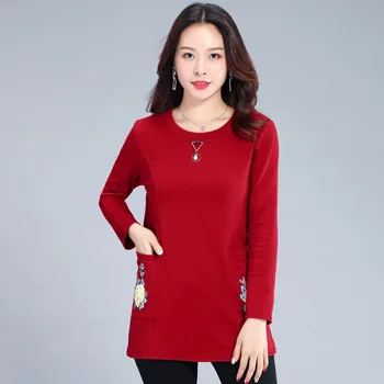 

2019 Season Fashion Pocket Printing Medium Length Money T Shirt Big Code Women's Wear Backing Shirt