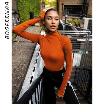 

BOOFEENAA Reflective Letter Print Bodycon Long Sleeve High Cut Bodysuit Women 2020 Streetwear Sexy Black Bodysuits C67-AA98