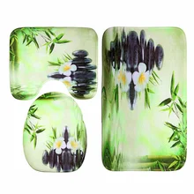  NEW Shower Curtain Bathroom Decoration 3D Bamboo Running Water Green Bamboo Shower Curtain Toilet Cover Mat Non-Slip Set 