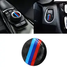 Couverture de boutons de commande audio multimédia à un bouton de démarrage, autocollant en Fiber de carbone de 29mm pour BMW série 1 3 4 5 7 série X1-X6 E 1 pièce