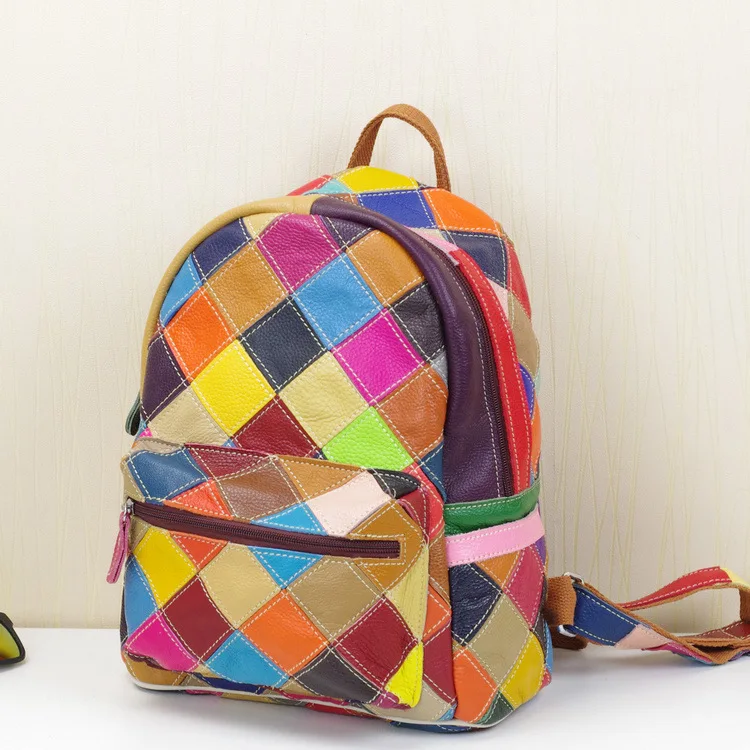 

Cross-border leather women's bags a new head-layer cowhide handmade color backpack lady shoulder bags