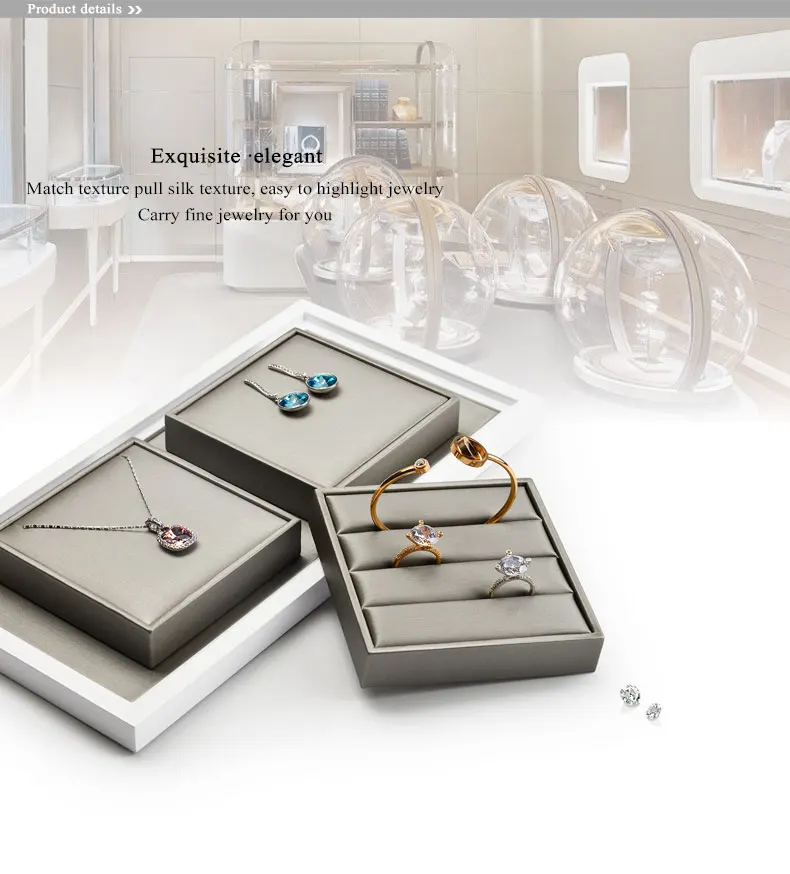 Oirlv PU Leder Schmuck Display Tray mit Massivholz Ring Halskette Armband Ohrring Display Stand Organizer Schaufenster – Detail 3