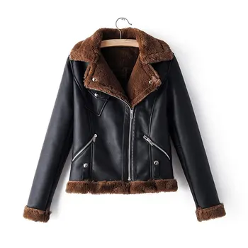

Winter Women Jackets 2019 Black leather moto Lady Jacket fashion Zipper Femme Outwear Buttons Coats Long Sleeve Chic Jackets