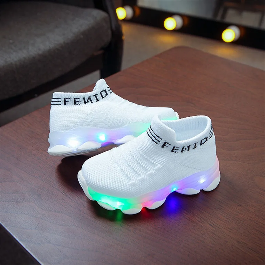 Детские кроссовки, светодиодная лампа, элегантная ткань, сетчатая дышащая светодиодная светящаяся Беговая лампа, детские кроссовки для мальчиков и девочек, Баскетбольная обувь#40J30