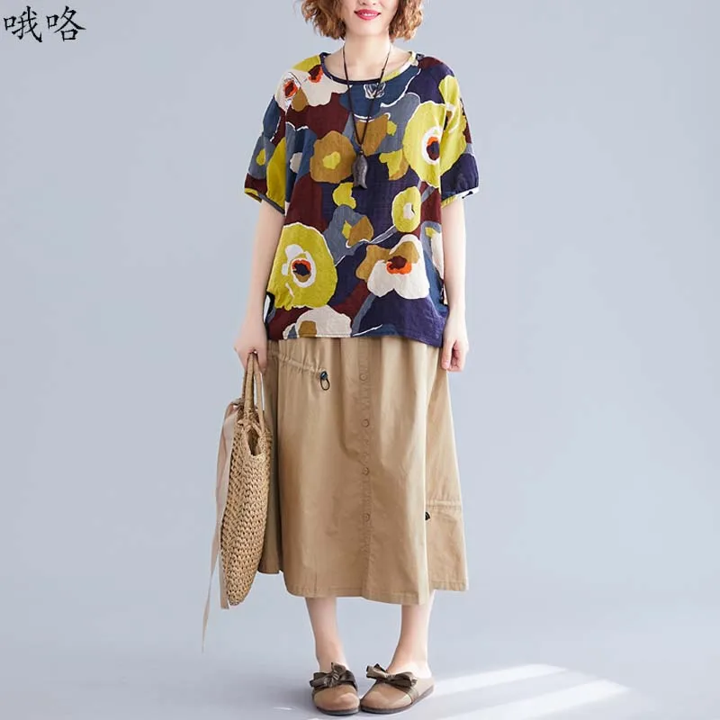 

Summer Vintage Graffiti Print Cotton Women T Shirt Big Size Tee Shirt Harajuku Plus Size Short Sleeve Loose Linen Tshirt Femme
