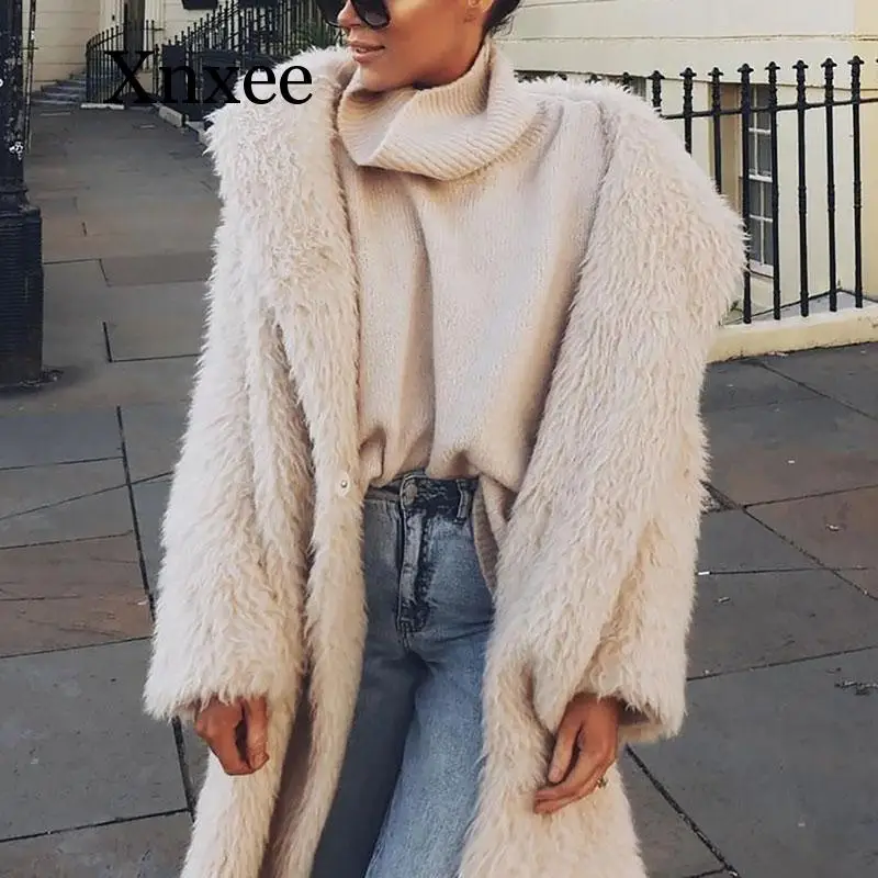 

Plus size coats women faux fur coat Long sleeve buttons autumn winter female warm overcoat soft ladies long coats