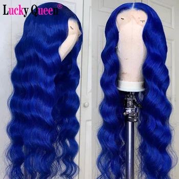 

Lucky Queen Brazilian Deep Wave Transparent Lace Part Wigs Remy Human Hair Wigs Blue Color 150% Density