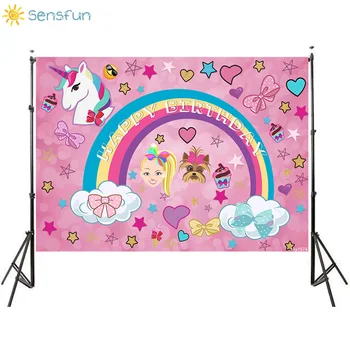 

Sensfun Pink Girl Birthday Party Photographic Background Jojo Siwa Backdrop Rainbow Unicorn Photography Props Banner Photozone