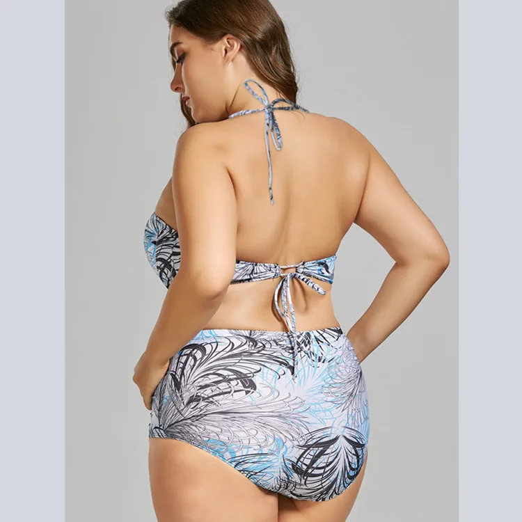 

2019 Hot Selling Fat Bikini Bathing Suit Printed High-waisted Plus-sized Split Type Swimwear