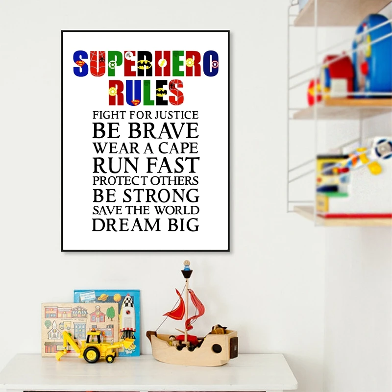 Superhero Rules Prints Boys Room Decor