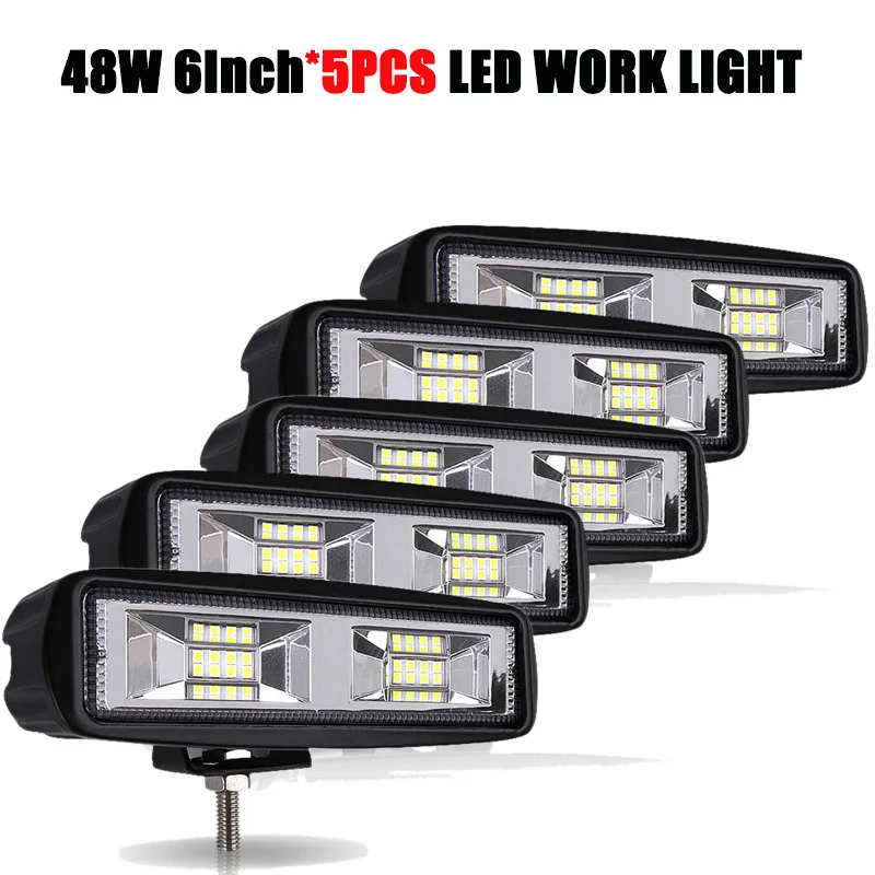 5PCS 48W Work Light 6 дюймов внедорожный светодиодный светильник 18 Вт 48 Вт точечный луч Barra светодиодный бар внедорожный 12 В 24 в светодиодный рабочий светильник для 4x4 UAZ ATV SUV автомобильные аксессуары - Цвет: 5PCS 48W Work Light