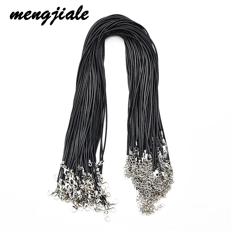 

45mm Braided Adjustable Black Leather Rope Wax Cord For DIY Handmade Necklace Pendant Lobster Clasp String Chain Jewelry Finding