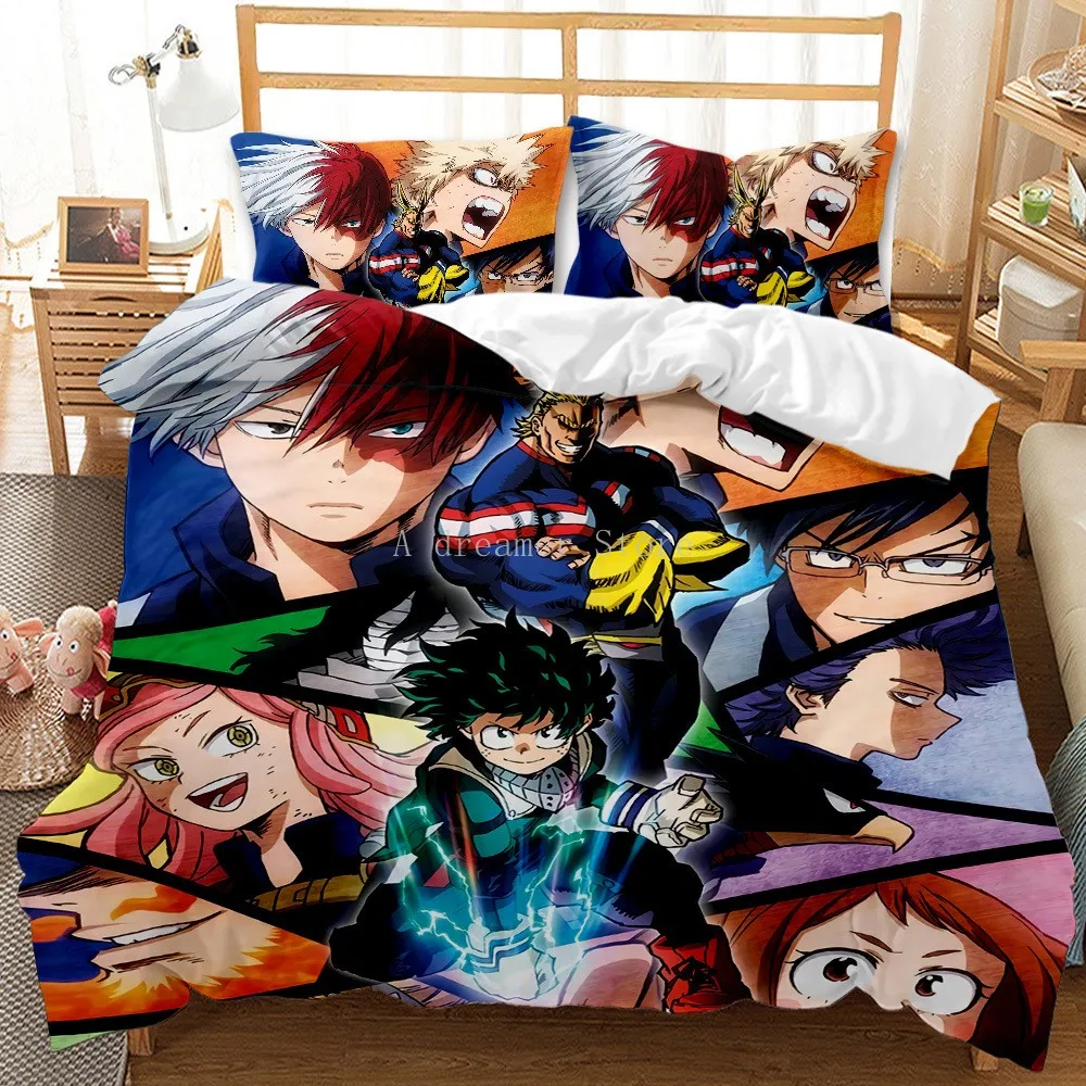 

Cartoon Japan Anime 3D Printed My Hero Academia Bedding Set Duvet Covers Pillowcases Comforter Bedding Set Bedclothes Bed Linen