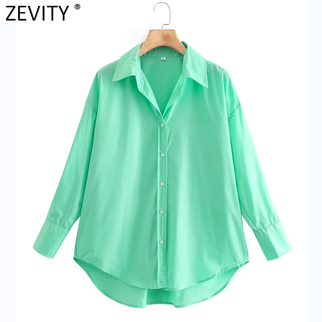 Zevity New Women Simply Candy COlor Single Breasted Poplin Shirts Office Lady Long Sleeve Blouse Roupas Chic Chemise Tops LS9114 6